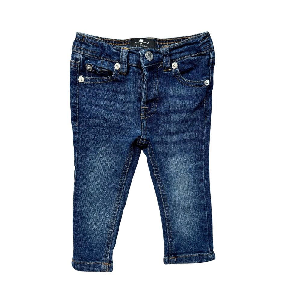 7 For All Mankind Jeans Girls 12M Blue Denim Skinny Kids Whiskered Pants Pockets